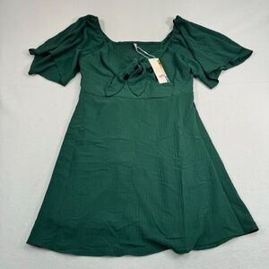 Dokotoo Off Shoulder Short Sleeve Mini Dress Women Size XL Green Smocked Tie NWT